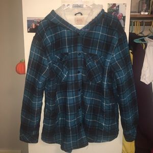 Blue Plaid Fleece Lined Flannel Jacket